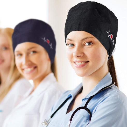 SATINIOR 4 Pieces Working Cap with Buttons, Unisex Bouffant Working Hat with Adjustable Sweatband...